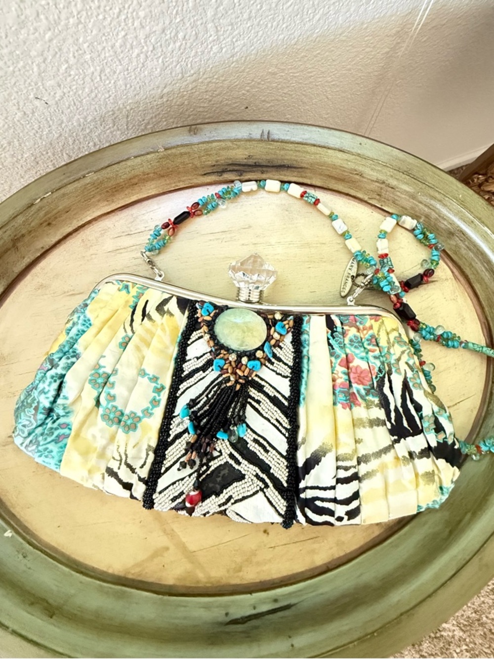 Vintage Mary Frances Safari Turquoise Beaded Bag